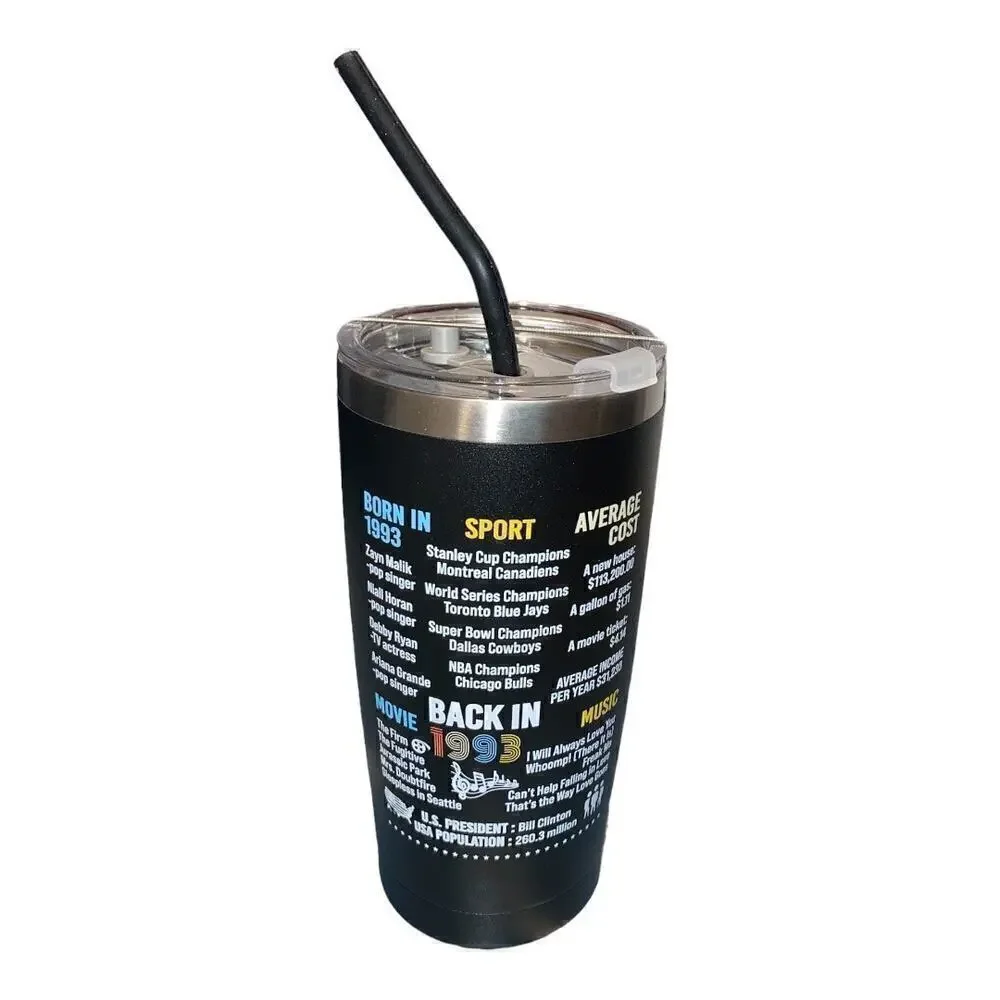 Birthday Gift Tumbler w/info on what took place the yr they were born‎ 1993